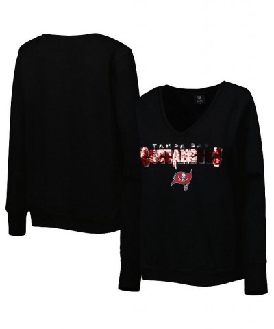 Women's Black Tampa Bay Buccaneers Sequin Logo V-Neck Pullover Sweatshirt Black $45.00 Sweatshirts