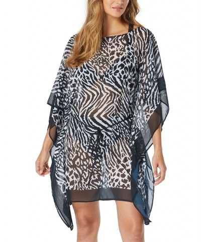 Women's Printed Contours Tie-Waist Caftan Cover-Up Black $36.96 Swimsuits