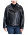 Women's Plus Size Belted Leather Moto Jacket Black $184.50 Coats