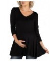 Three Quarter Sleeve V-Neck Maternity Tunic Top Black $16.55 Tops