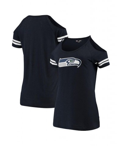 Women's College Navy Seattle Seahawks Varsity Cold Shoulder T-shirt Navy $18.04 Tops