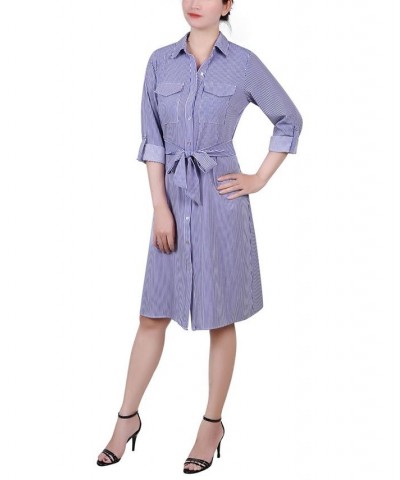 Petite Printed Long Sleeve Roll Tab Shirtdress Blue Tortorella $20.72 Dresses