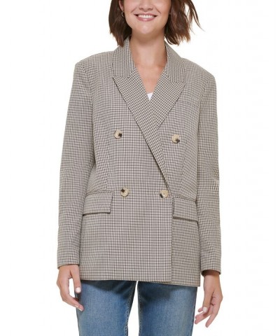 Women's Check Oversized Drop-Shoulder Blazer Cumulus Houndstooth $38.84 Jackets