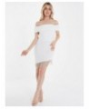 Women's Embellished Trim Bardot Dress White $47.00 Dresses