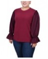 Plus Size Long Sleeve Top with Printed Sleeves Red $15.77 Tops